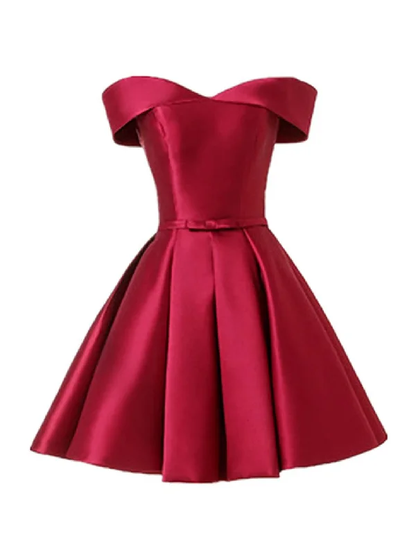 Wine Red Satin Handmade Knee Length Party Dress, Short Prom Dress Tunics Luxurious high-end Wine Red Satin Handmade Knee Length Party Dress, Short Prom Dress Tunics Luxurious high-end