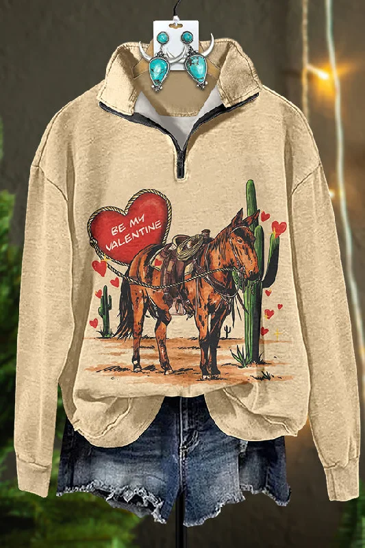 Western Valentine's Day Be My Lover Zipper Sweatshirt Hoodie with Pocket Utility Practical