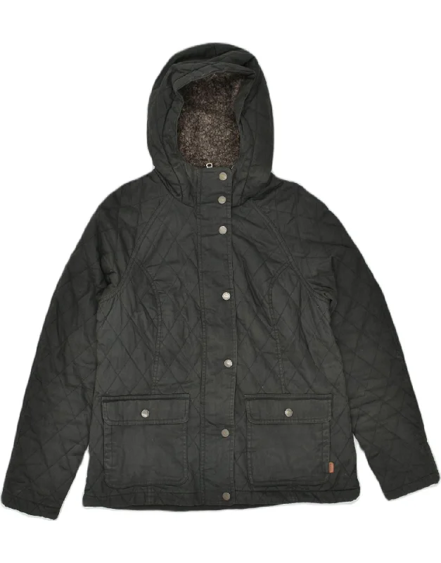 FAT FACE Womens Hooded Quilted Jacket UK 12 Medium Green Cotton Denim Fabric Leather Fabric Suede Fabric