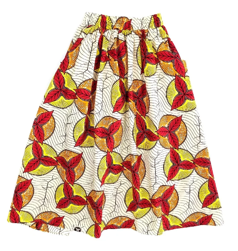 Handmade White Multi Floral  Ankara Print Midi Skirt corduroy skirt durable
