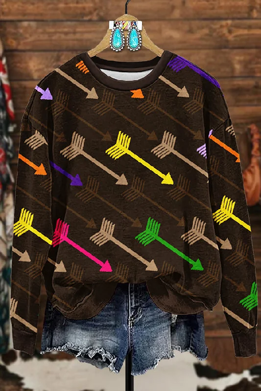 Western Color Arrow Sweatshirt Hoodie with Typography Text Message