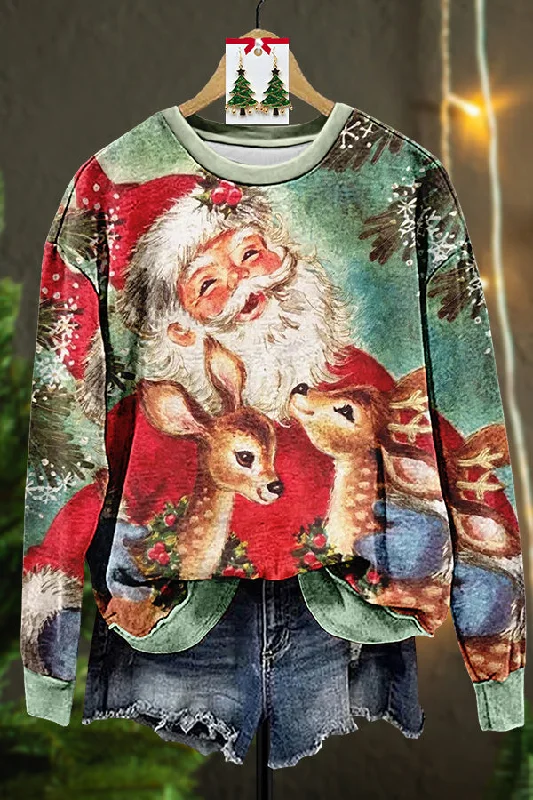 Retro Ugly Christmas Santa Deer Sweatshirt Hoodie with Magnetic Closure Innovative Modern
