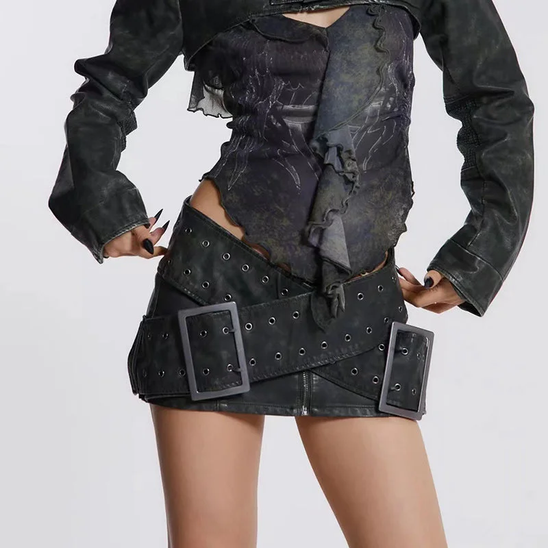 Emo Vintage Sexy Mini Skirt Leather A Line Skirt corduroy skirt cozy