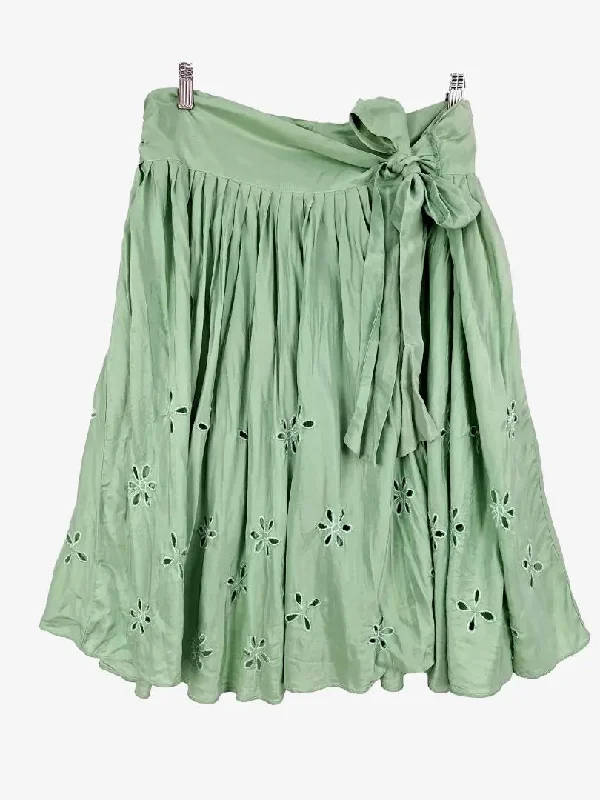 Country Road Sage Silk Broderie Wrap Midi Skirt Size 10 cashmere skirt fine