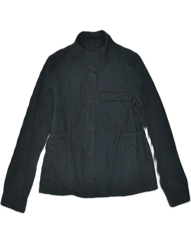 HURLEY Womens Utility Jacket UK 10 Small Black Cotton Classic Zippered Front Buttoned Front Snap Front