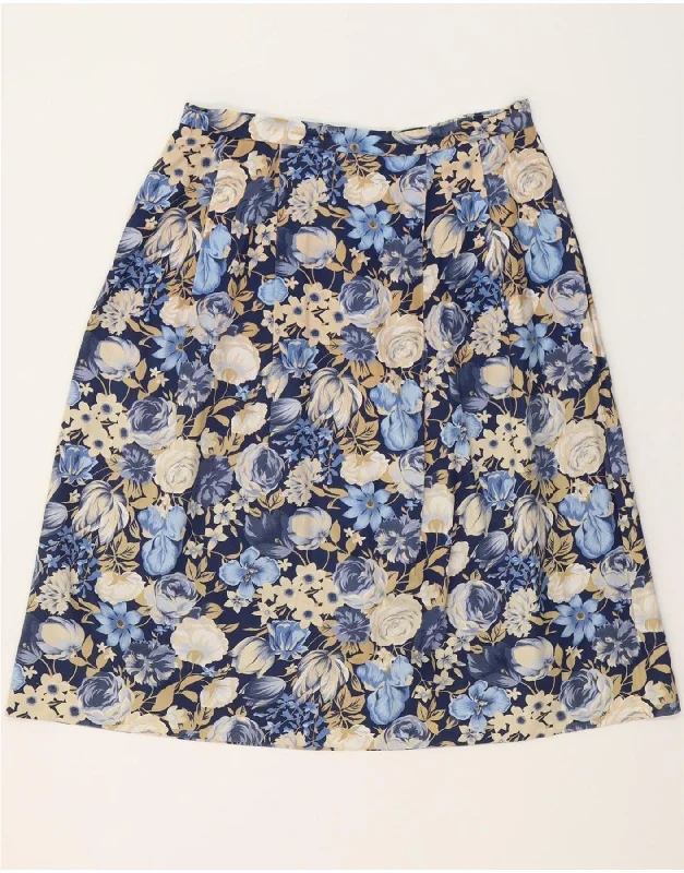VINTAGE Womens A-Line Skirt W30 Medium  Navy Blue Floral corduroy skirt durable