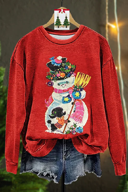 Retro Ugly Christmas Snowman Sweatshirt Hoodie with High-Low Hem Asymmetrical Trendy