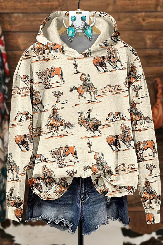Western Ranch Cowboy Hoodie Hoodie with Front Slit Layering Stylish