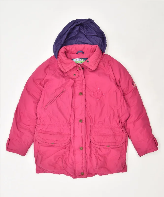 DIADORA Womens Hooded Padded Jacket UK 12 Medium Pink Polyester Vintage Elasticated Jacket Padded Jacket Insulated Jacket