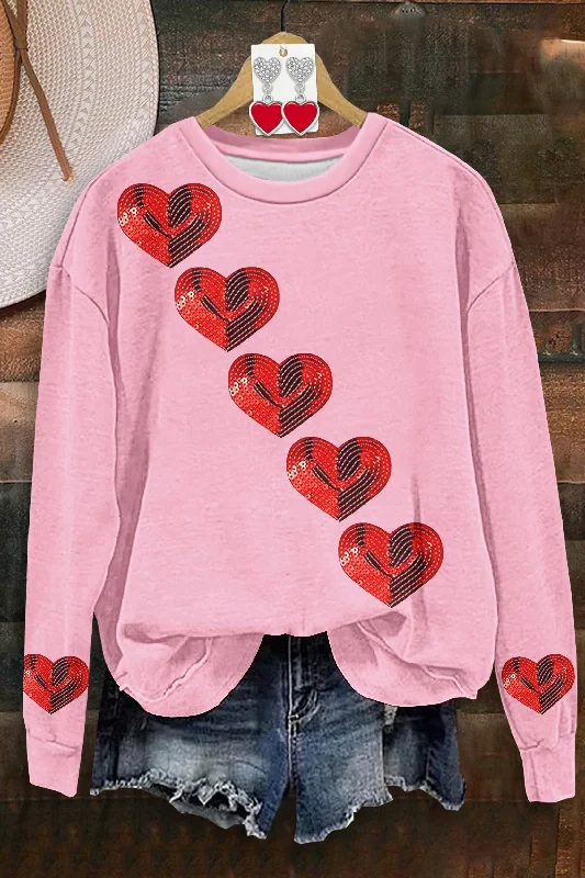 Sweet Heart Print Sweatshirt Hoodie with Drawstring Waist Adjustable Fitted