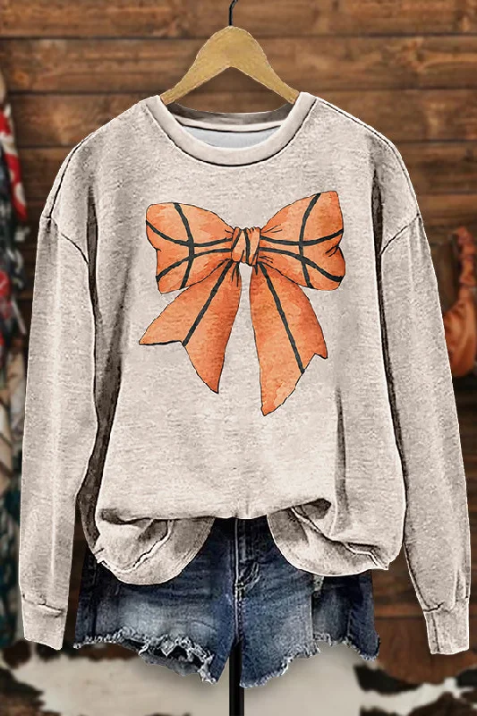 Cute Basketball Bow Sweatshirt Hoodie with Hem Applique Textured Unique