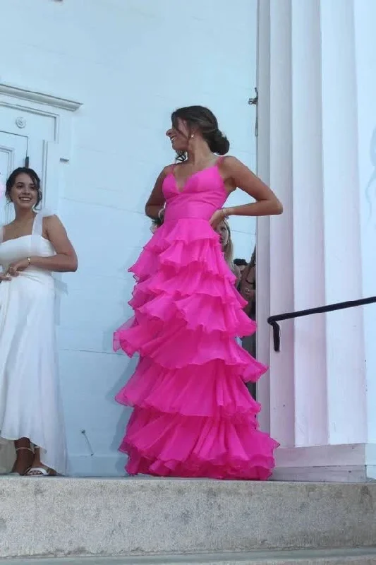 Ball Gown Hot Pink Straps Evening Party Dress Prom Dress Tunics New arrival