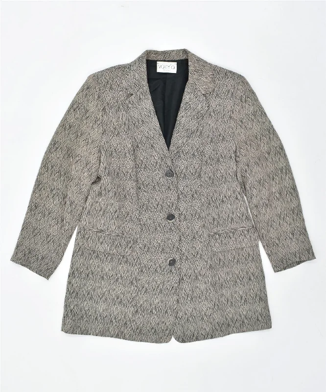VALERIO Womens 3 Button Blazer Jacket IT 52 XL Brown Chevron Viscose A-Line Jacket Boat Neck Shawl Collar