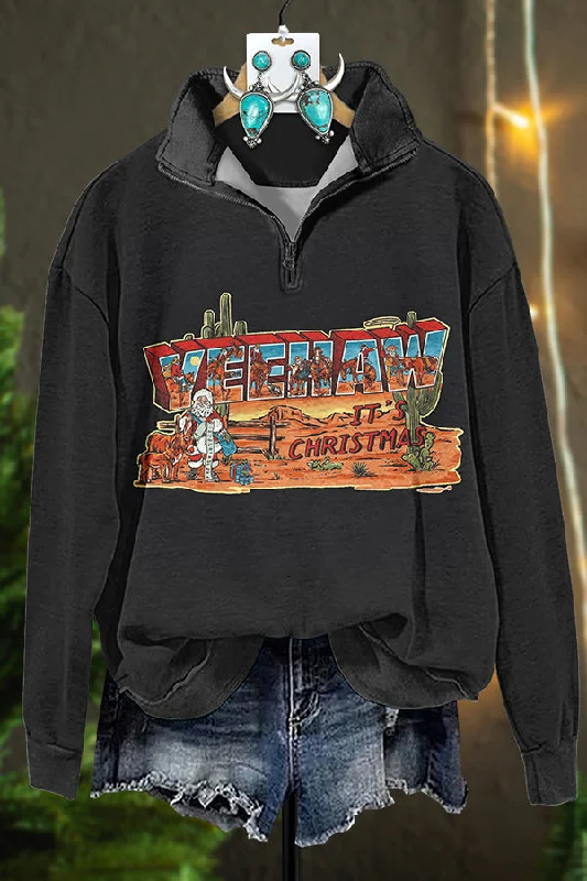 Western Yeehaw Christmas Zipper Sweatshirt Hoodie with Pattern Geometric Abstract