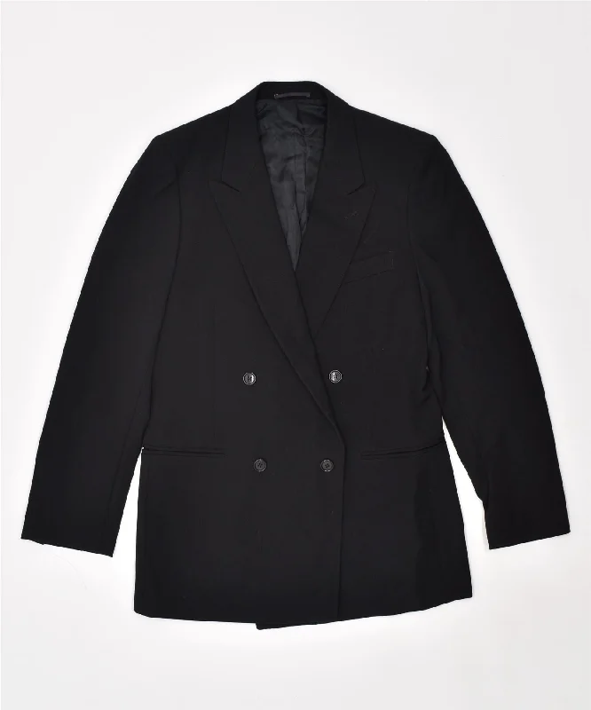 LEBOLE Womens Double Breasted Blazer Jacket UK 16 Large Black Viscose Cardigan Sweater Pullover