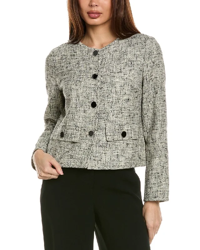 Lafayette 148 New York Linen-Blend Collarless Flap Pocket Jacket Bomber Jacket Anorak Windbreaker Lafayette 148 New York Linen-Blend Collarless Flap Pocket Jacket Bomber Jacket Anorak Windbreaker