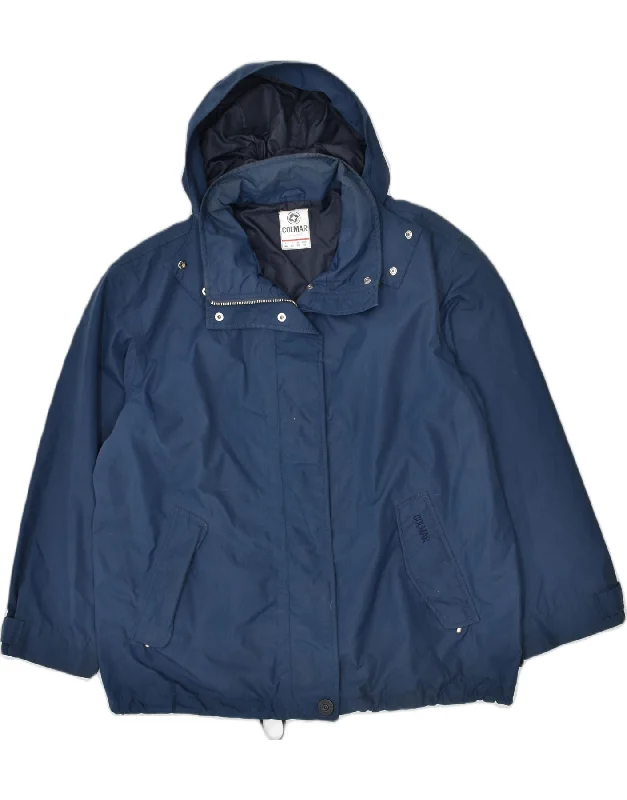 COLMAR Womens Hooded Windbreaker Jacket US 10 Large Navy Blue Polyacrylic Notch Collar Jacket Peter Pan Collar Jacket Cowl Neck Jacket