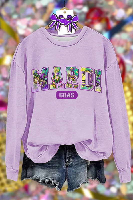 Colorful Mardi Gras Sweatshirt Hoodie with Ribbed Cuffs Snug Fit Comfort