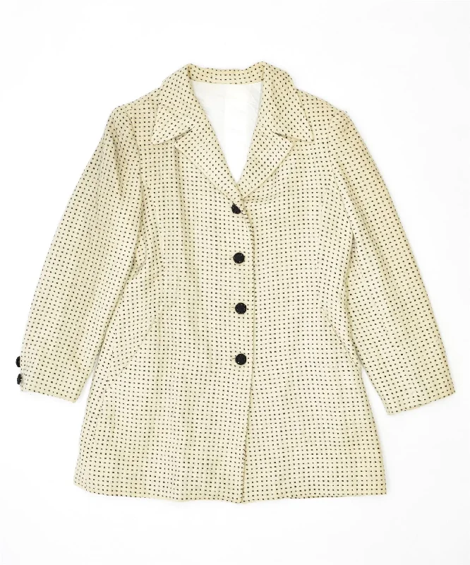 VINTAGE Womens 4 Button Blazer Jacket UK 12 Medium Beige Spotted Nylon Jacket Polyester Jacket Spandex Jacket