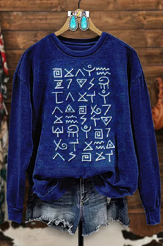 Vintage Western Symbols Print Sweatshirt Hoodie with Hood Adjustable Protection