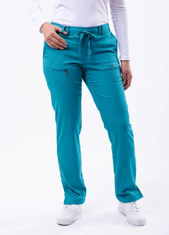 Slim Fit 6 Pocket Scrubs Pant by Adar (Regular) XXS-3XL /  TEAL BLUE Formal Stretch Pants