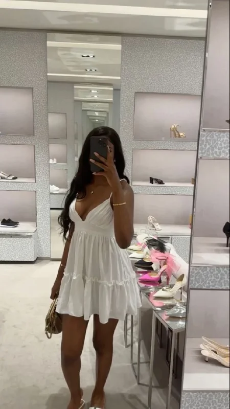 White V Neck Straps Short Party Dress Fashion Summer Dress, DP2872 Tunics Occasion special White V Neck Straps Short Party Dress Fashion Summer Dress, DP2872 Tunics Occasion special