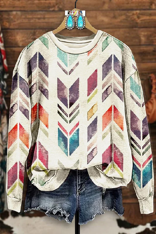 Vintage Western Arrow Print Sweatshirt Hoodie with Pattern Geometric Abstract