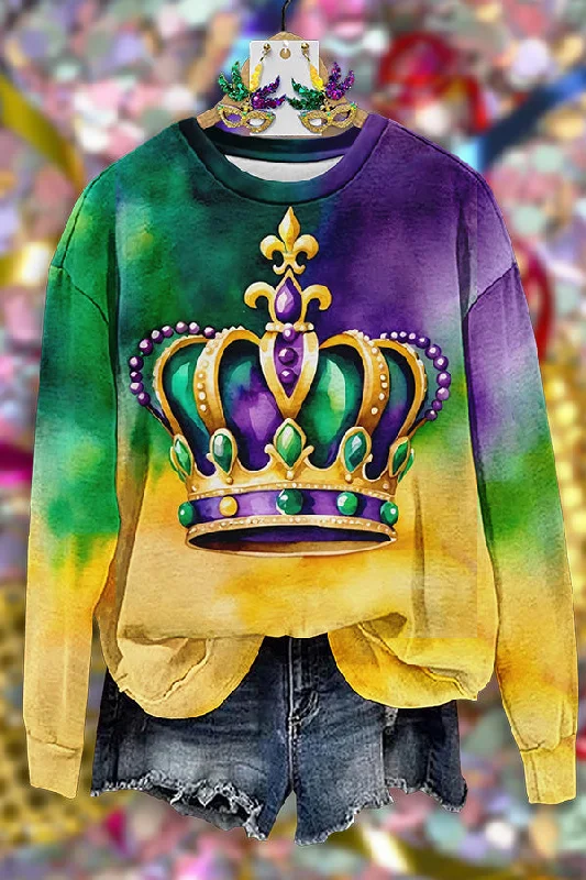 Classic Carnival Print Sweatshirt Hoodie with Ribbed Hem Stretchable Secure
