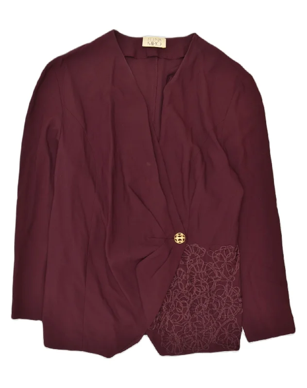 ELENA MIRO Womens 1 Button Blazer Jacket UK 16 Large Maroon Viscose Flower Chenille Jacket Brocade Jacket Lace Jacket