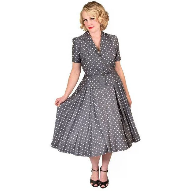 Vintage Gray Cotton Polka Dot Suit w/ Full Skirt 1950S 38-24-Free wrap skirt elegant Vintage Gray Cotton Polka Dot Suit w/ Full Skirt 1950S 38-24-Free wrap skirt elegant