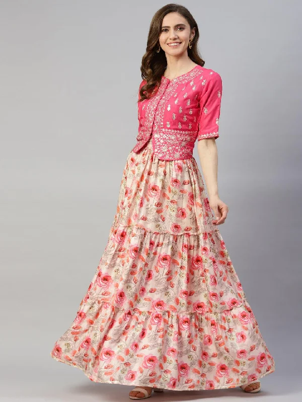 Divena Pink Raw Silk Top with skirt set pleated skirt texture