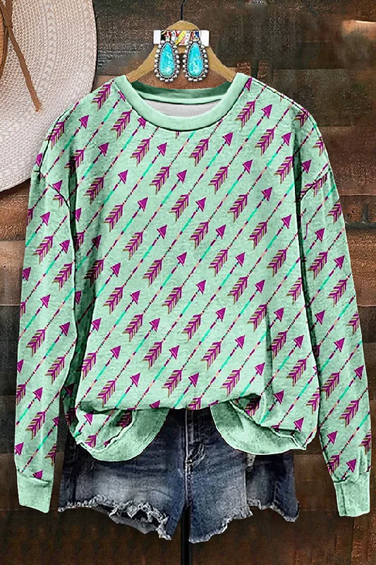 Retro Western Aztec Arrow Print Sweatshirt Hoodie with Zipper Versatile Modern