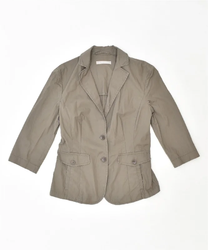 STEFANEL Womens 3/4 Sleeve 2 Button Blazer Jacket UK 10 Small Brown Cotton Oversized Jacket Tailored Jacket Straight Jacket