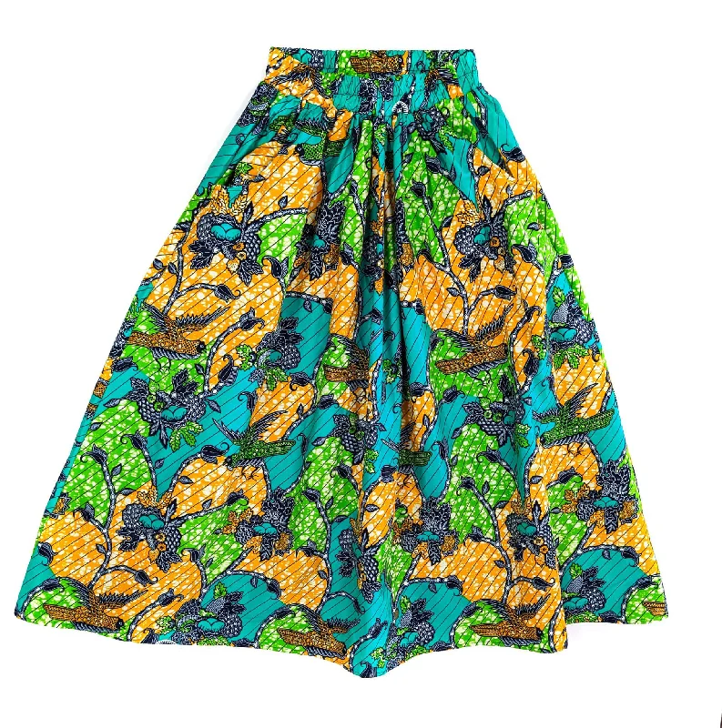 Handmade Turquoise Nature Ankara Print Midi Skirt wool skirt sturdy