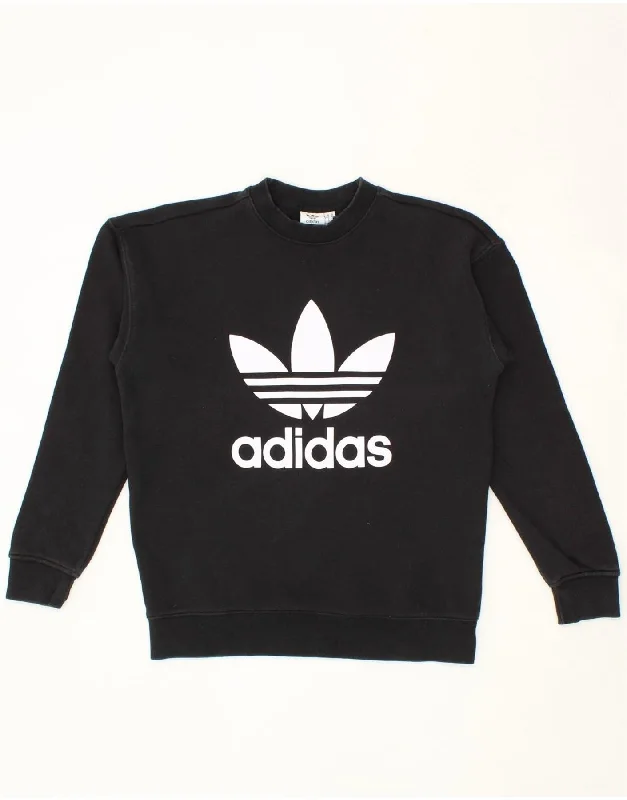 ADIDAS Womens Oversized Graphic Sweatshirt Jumper UK 6 XS Black Cotton Hoodie with Zipper Placket Modern Functional ADIDAS Womens Oversized Graphic Sweatshirt Jumper UK 6 XS Black Cotton Hoodie with Zipper Placket Modern Functional