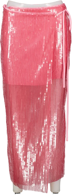 Rotate Birger Christensen Pink 'sequins' Midi Wrap Skirt UK S denim skirt classic
