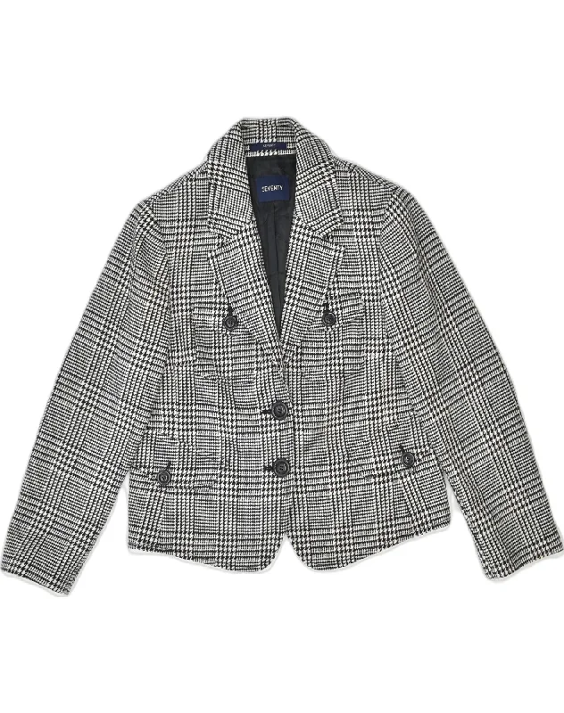 SEVENTY Womens 2 Button Blazer Jacket IT 48 XL Grey Houndstooth Wool Trench Coat Raincoat Waterproof Jacket