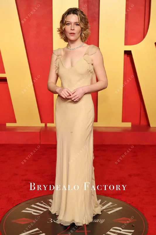 Maggie Rogers Champagne 2024 Oscars After Party Dress Crew Neckline Sporty