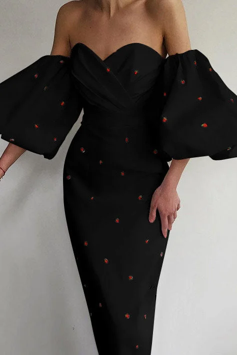 Chic Black Off Shoulder Party Dress A-Line Day Work