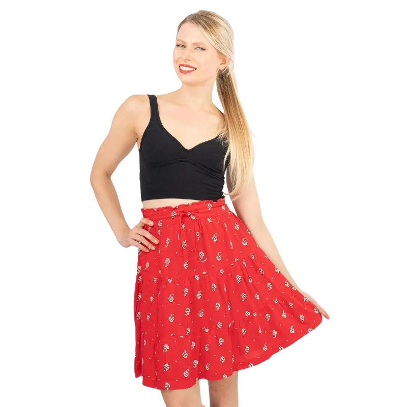 Next Red Floral Elasticated Waist Flare Casual Summer Tiered Short Skirts chiffon skirt airy