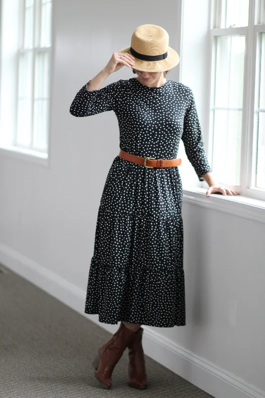 Ladies Black Polka Dot Tiered Comfy Dress Tunics Summer linen