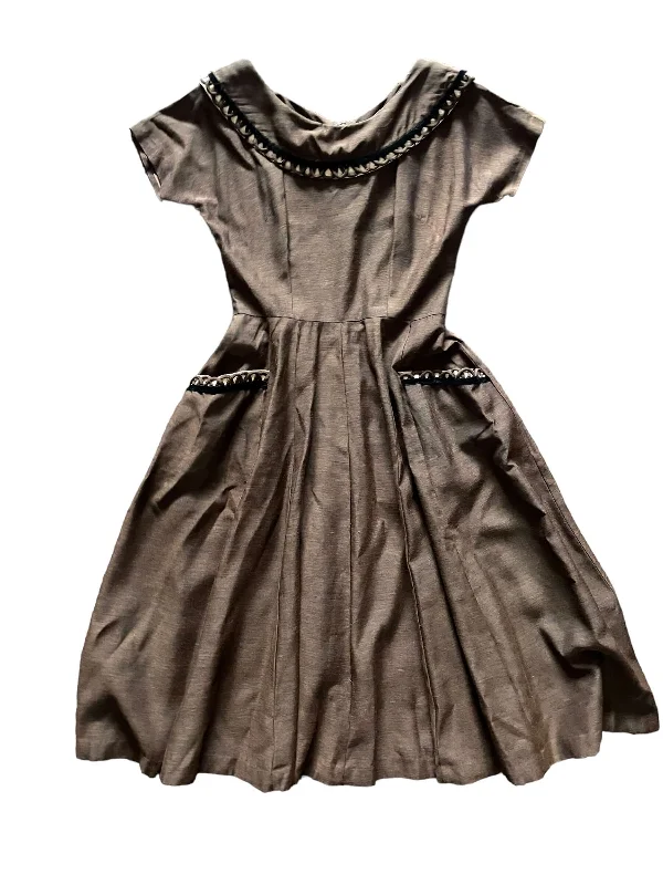 Vintage 1950s Brown Dress With Velvet Trim SZ S Tunics Leisure comfortable