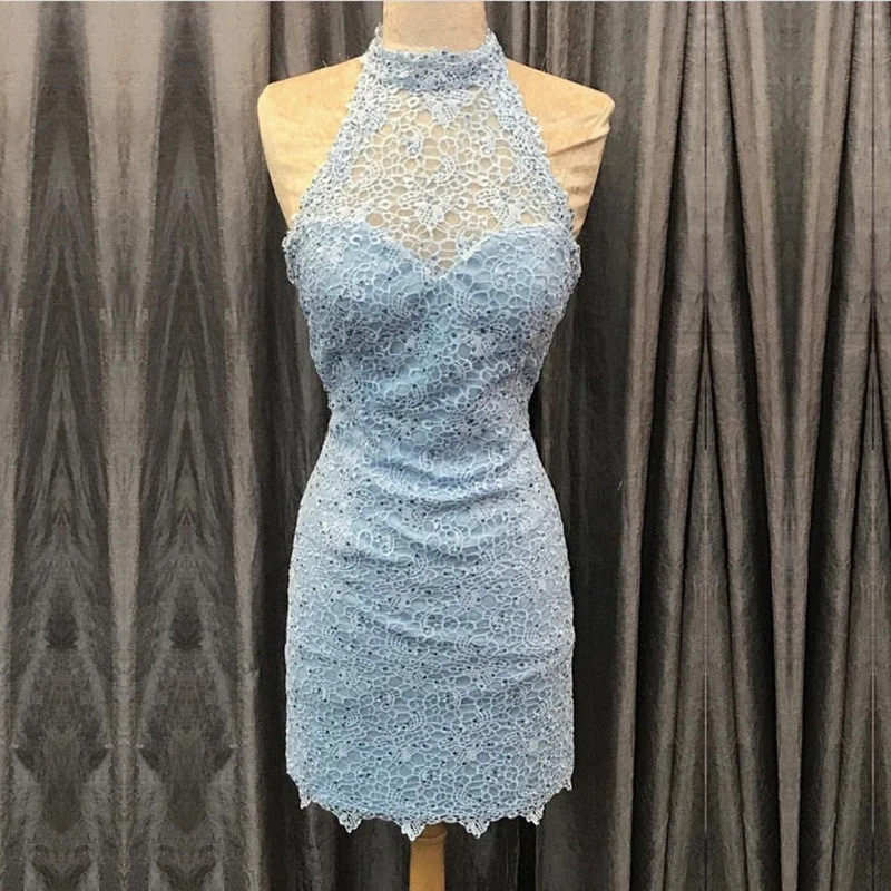 Elegant High Neck Open Back Lace Homecoming Dresses Sheath Party Dress Tunics Designer luxury Elegant High Neck Open Back Lace Homecoming Dresses Sheath Party Dress Tunics Designer luxury