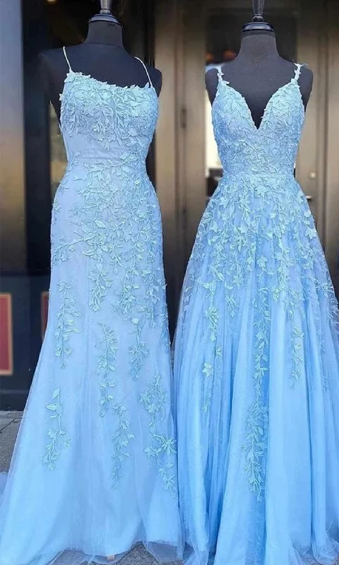 Long Applique Embellished Blue Mermaid Prom Dresses P579 Tunics Trousers formal