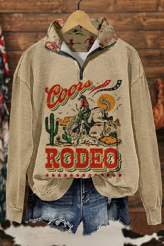 Chic Cowboys National Rodeo Finals Print Sweatshirt Hoodie with Belted Waist Structured Tailored