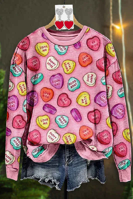 Vintage Valentine's Day Heart Print Sweatshirt Hoodie with Stripes Bold Sporty
