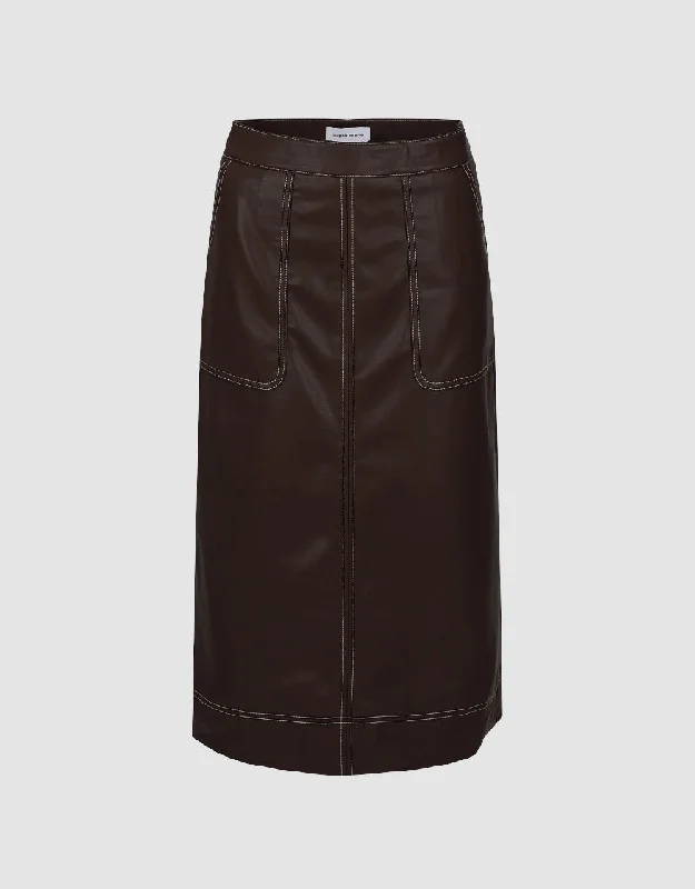 Vegan Leather Midi Straight Skirt leather skirt refined