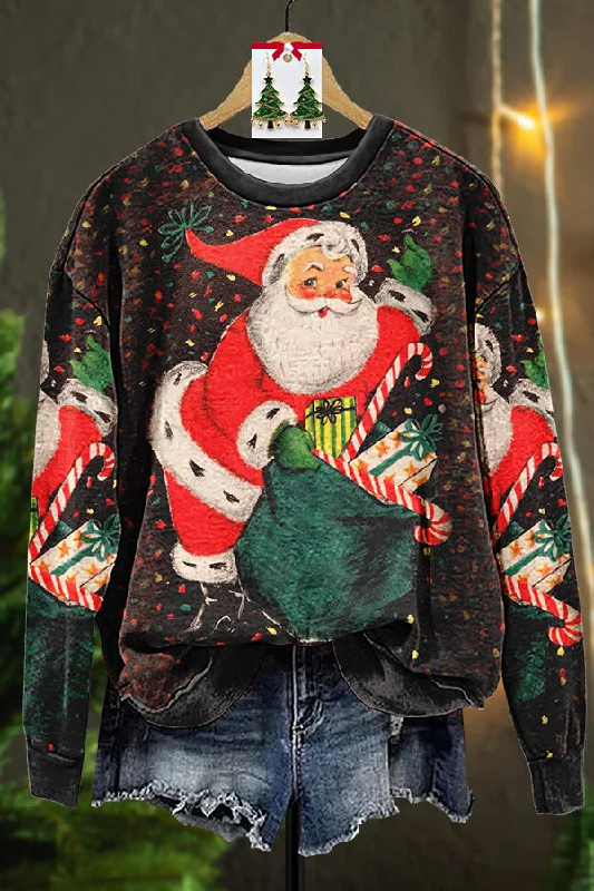 Retro Ugly Santa Gift Sweatshirt Hoodie with Drawstring Waist Adjustable Fitted