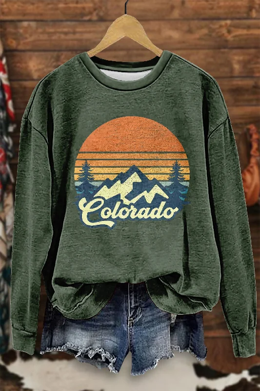Casual Vintage Colorado Sweatshirt Hoodie with Elastic Cuffs Stretchable Comfortable
