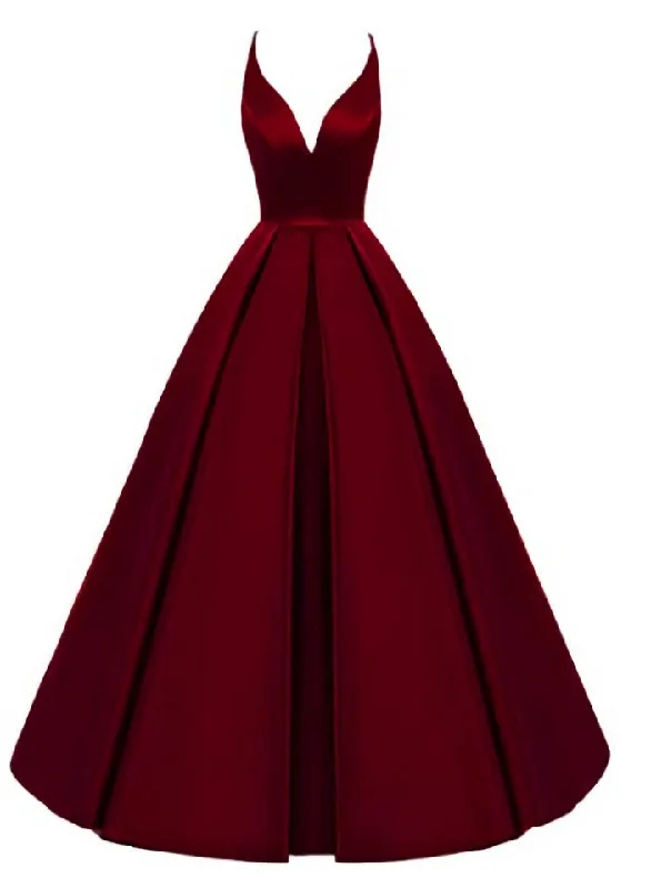 Charming Satin Cross Back Deep V-neckline Long Party Dress, Floor Length Evening Dress Tunics Seasonal trendy Charming Satin Cross Back Deep V-neckline Long Party Dress, Floor Length Evening Dress Tunics Seasonal trendy
